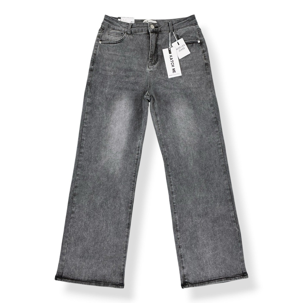 Katch Me Jeans Women Size 10 (28x28.5) Gray High Rise Wide Leg‎ Denim NWT